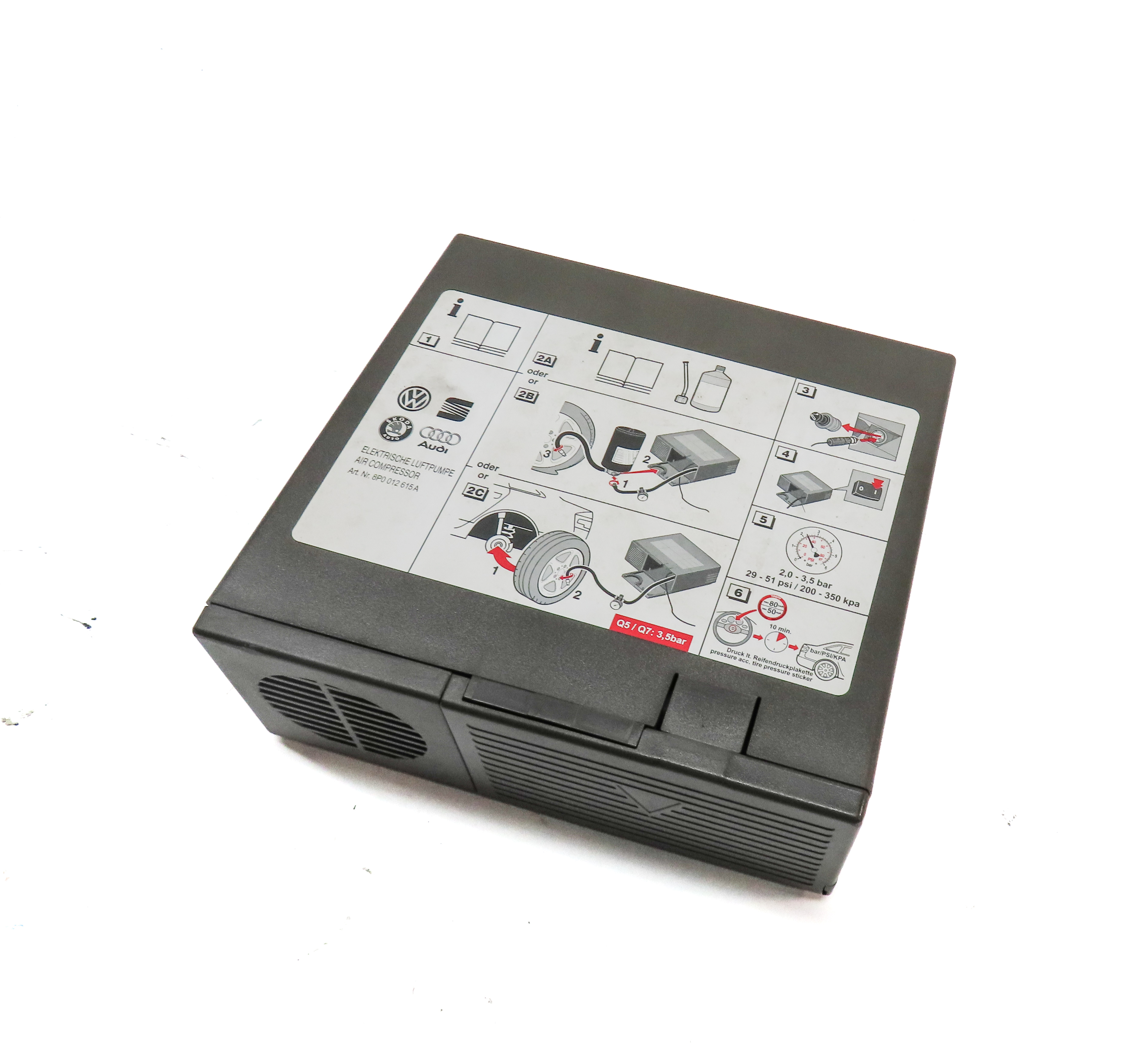 2014 AUDI Q7 (4L) EMERGENCY ROADSIDE SPARE TIRE AIR COMPRESSOR PUMP KIT — exact item pictured